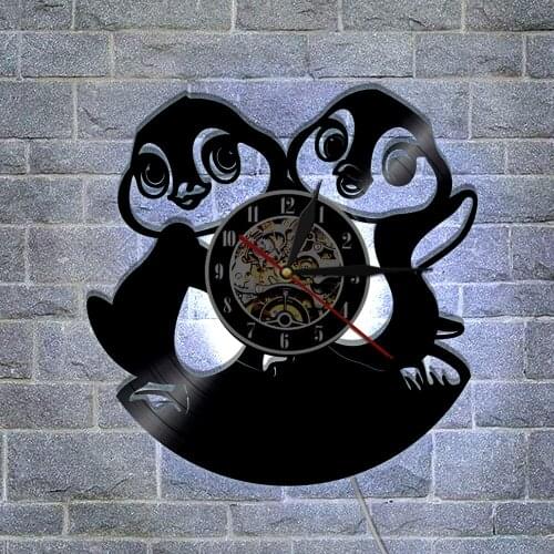 Nursery Animal Wall Art Wall Clock Baby Penguins Vinyl Record Wall Clock Penguin Family Kids Room Decorative Clock Penguin Gift
