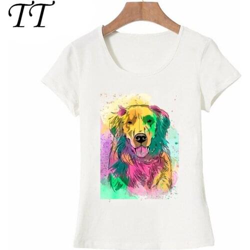New Harajuku Colorful Golden Retriever print T-Shirt cute women short sleeve funny dog design Tops Pretty girl t-shirt Tees