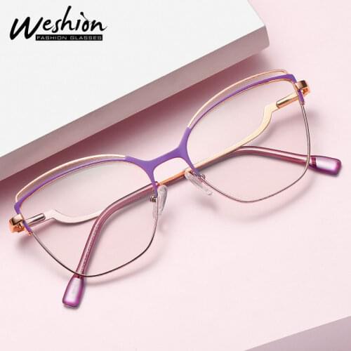 Cat Eye Anti Blue Light Glasses Fashion Women Alloy Eyeglasses Frame Optic Female Computer Glasses UV400