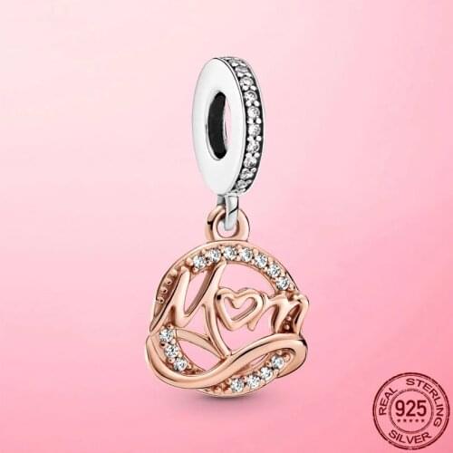 Mum Gift 925 Sterling Silver Two-tone Mom Mum Dangle Charm Pendant fit Pandora Bracelet Necklace Silver 925 jewelry Making Gifts