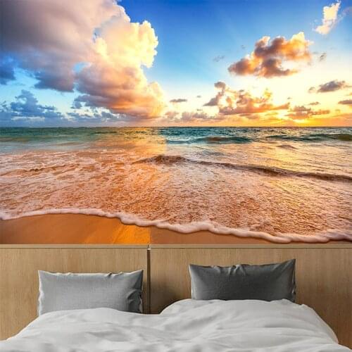 Custom Photo Mural Wallpaper 3D HD Beautiful Sky Beach Waves Landscape Mural Living Room Bedroom Background Wall Painting Decor