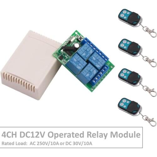 4 Channel 433Mhz DC12V Operated RF Relay Switch With Relay Receiver&Transmitter Remote Control Pump&LED Light For Smart Home