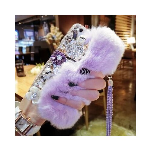Warm Fluffy Rabbit Fur Bling Diamonds Fox Pearl jewelry Soft Case Cover For SamsungS6 S7 S8 S9 S10 PLUS S10 Lite Note 5 8 9 Capa