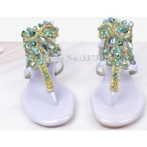 Crystal sandals Summer Flipflop bling bling rhinestone decor ankle strap Women sandals flat shoes female sandbeach dress shoes