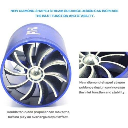 Blue F1-Z Double Supercharger Fuel Gas Saver Fan Universal Turbine Turb Air Intake