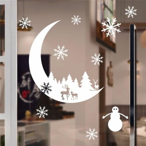 Snowman Moon Snowflakes Christmas Wall Stickers For Shop Home Decor Creative Wall Vinyl Mural Art Diy Window Decal