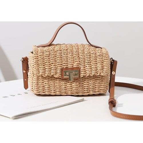 Hand-held straw woven bag paper rope woven bag, messenger bag
