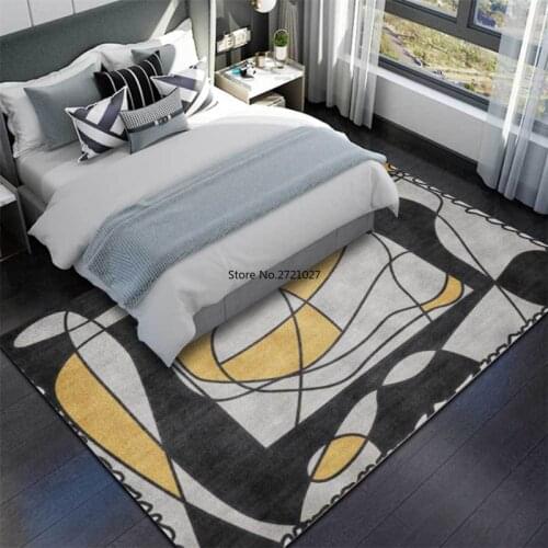Modern Abstract Art Carpet Yellow Black Geometric Lines Carpet Without Lint Anti Slip Kitchen Rugs Washable Floor Mat Bedroom