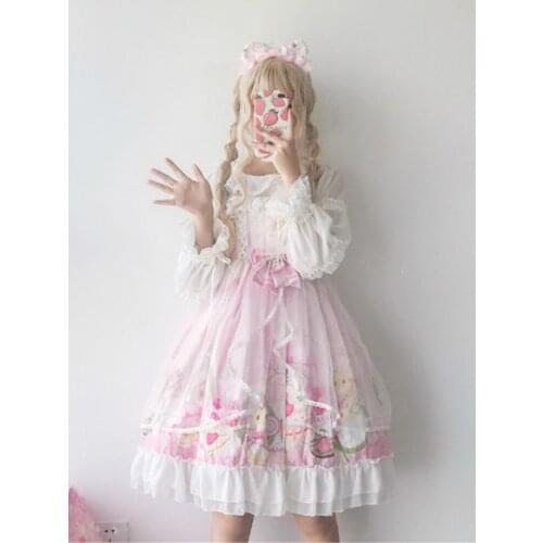 Lolita Dress Sweet Cute Japanese Kawaii Girls Princess Sweet light lolita bunny print Vintage Gothic Summer Sleeveless dress