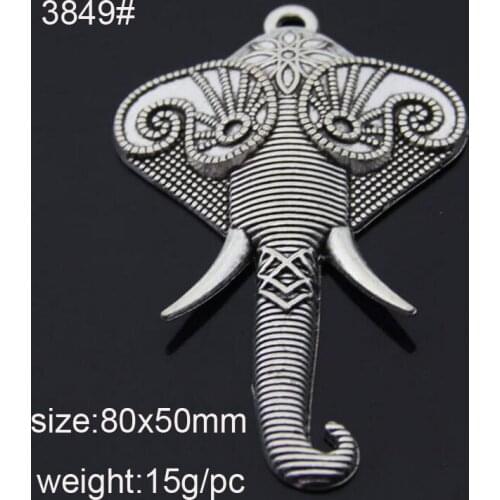 High Quality 5 Pieces/Lot 80mm*50mm Antique Silver Plated Metal Alloy Elephant Charms Pendants