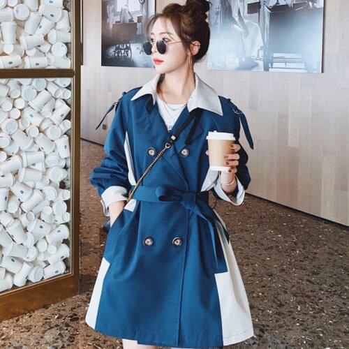 Female Short Trench Coat Streetwear 2021 Spring Autumn New Korean Patchwork Women Outwear Double breasted Ladies Windbreaker Top