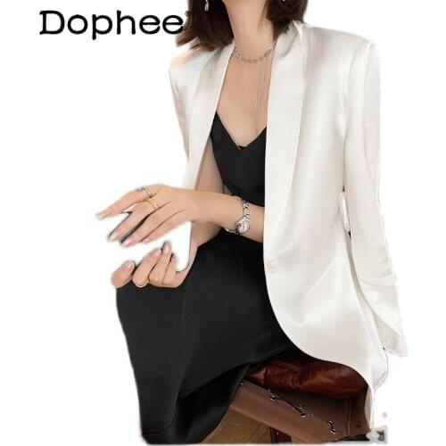Popular Elegant White Suit Jacket for Women 2021 New Summer Thin Blazer One Button Satin Suit Slimming Sun Protection Coat