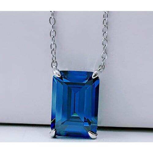 Vintage 925 Sterling Silver 10*14mm Emerald Aquamarine Gemstone Necklace For Women Female Neck Fine Jewelry Anniversary Gift