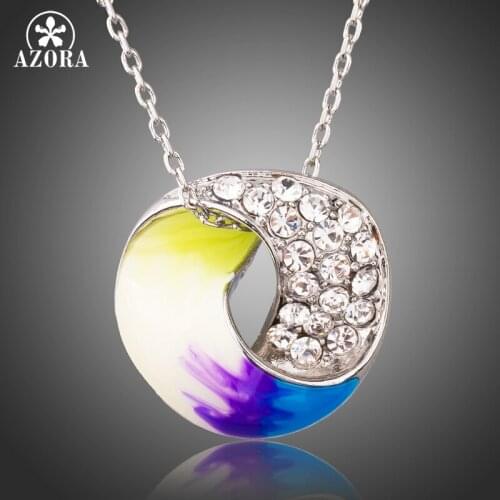 AZORA New Collection Oil Painting Pattern Clear Austrian Rhinestone Pendant Necklaces Women White Gold Color Jewelry Gift TN0221