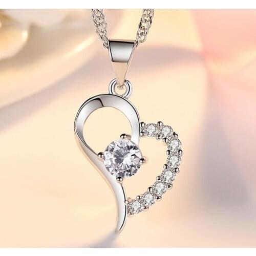 New 925 Sterling Silver purple Shiny Zircon heart pendant Necklace for Women Fashion Jewelry Valentines Day Gifts