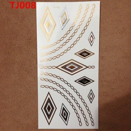 1PC Flash Metallic Waterproof Temporary Tattoo Gold Silver Men Women Henna Diamond Chain Jewelry Design Tattoo Sticker TJ008