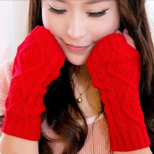 Short Half Finger Glove Grid Knitting Wrist Glove Winter Warm High Quality Women Gloves New Fashion Solid Color Gloves