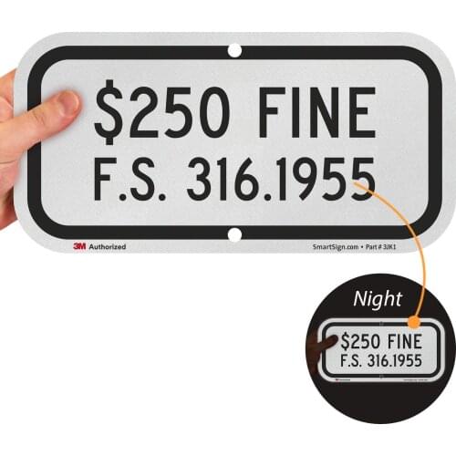 250 FINE F.S. 38.1955 Florida Handicap Parking Sign | 6" x 12" 3M Engineer Grade Reflective Aluminum