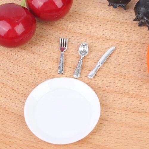 4Pcs/Set Mini Western Tableware Dish Model Dollhouse Miniature Restaurant Doll House Accessories