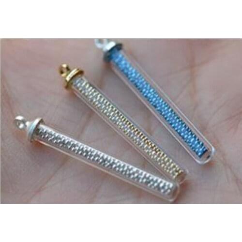Freeship 100sets/lot 40*4mm tube glass globe & 5mm cap set glass bottle vial pendant sweater chain