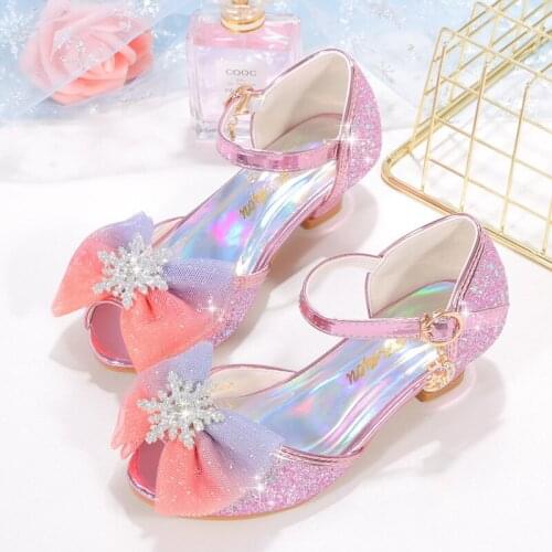 Girls Fashion Sandals Summer 2021 New Korean Version of Popular Bow Sweet Princess Shoes Girls High-heeled Student Sandals Chic