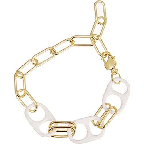 ZHINI Personalized Rectangle Gold Metal Chain Bangle Bracelets for Women Simple Acrylic Hollow Pendant Bracelet Party Jewelry