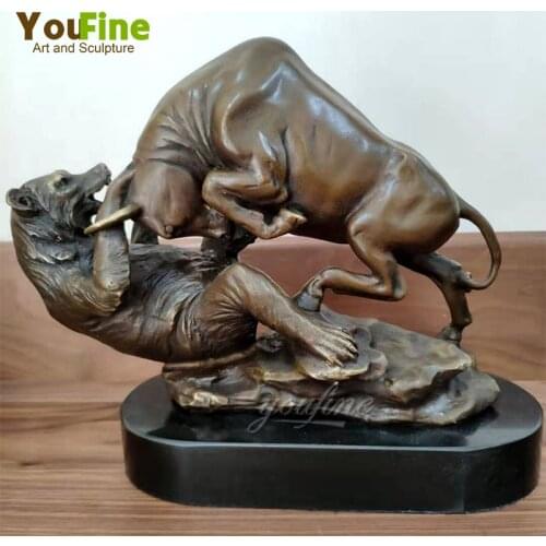 Bronze Bull and Bear Sculpture Wall Street Charging Bull VS Bear Fighting Bronze Statues Art Crafts For Home Hotel Office Decor