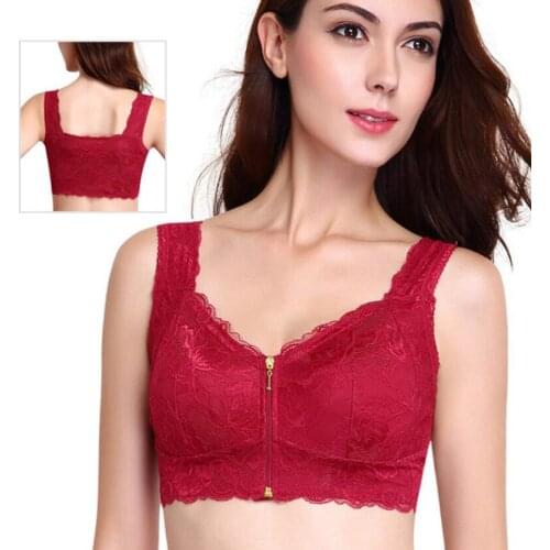 Mastectomy Bra 3XL Red Front Opening Zipper and Silicone Breast Prosthesis for Breast Cancer Lady has Pockets to Fill Fake Boobs