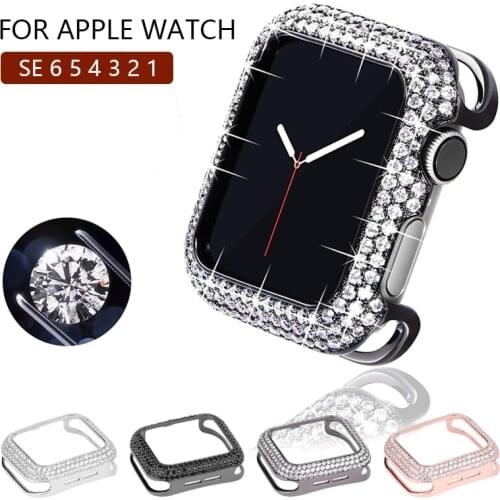 44mm Luxury Diamond Watchcase for Apple Watch Se 6 5 4 Cover Steel for IWatch 38 40 42mm Bling Metal Protective Case Accessories