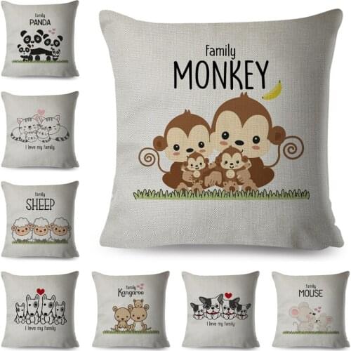 Cute Monkey Family Cushion Cover Decor Lovely Cartoon Animal Pillow Case for Sofa Home Children Room Pet Cat Panda Pillowcase