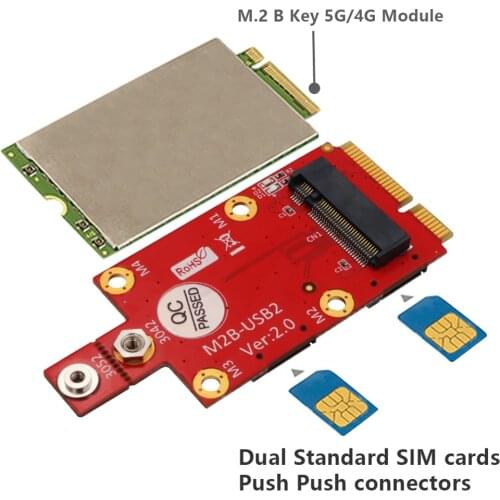 Brand New M.2 Key B to Mini PCI-E Adapter with Dual NANO SIM Card Slot Supports Dual NANO SIM Card Push Connector