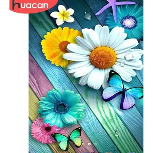 HUACAN DIY Diamond Painting Full Drill Square Flower Rhinestones Diamond Embroidery Sale Daisy Butterfly Mosaic Decor For Home