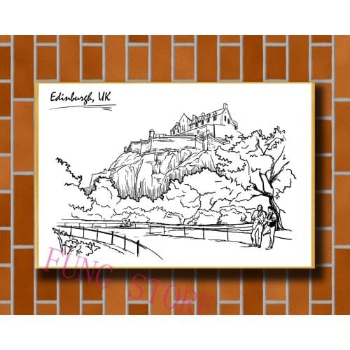 K106 Retro European Buildings Manuscript Picture Custom Silk Poster Home Deco Wall Art Christmas Gift