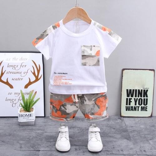 Kids Clothing Set Summer Sport Casual Outfits Toddler Baby Boy Pocket Tshirt Top+Camouflage Shorts Suits мальчик детская одежда
