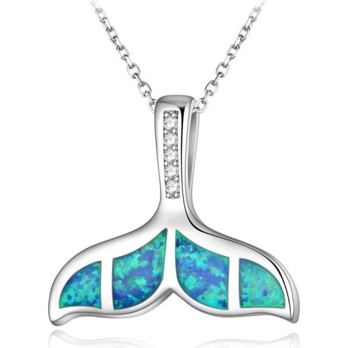 Marcatsa Fashion Blue Fire Opal Mermaid Fishtail Women Necklaces Pendants Charm Statement Jewelry Femme Bijoux Christmas Gift