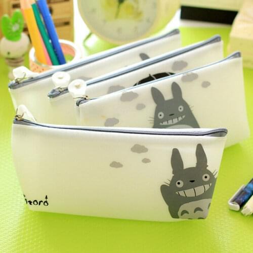 Cute Kawaii Cartoon Totoro Pencil Case Jelly Glue Japanese Anime Pen Bags For Kids Gift School Supplies Free Shipping