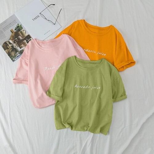 2020 New Letter Printing Short-sleeved T-shirts Summer Kroea Women TShirt Fashion Casual Losse Pink White T Shirt 6 Color