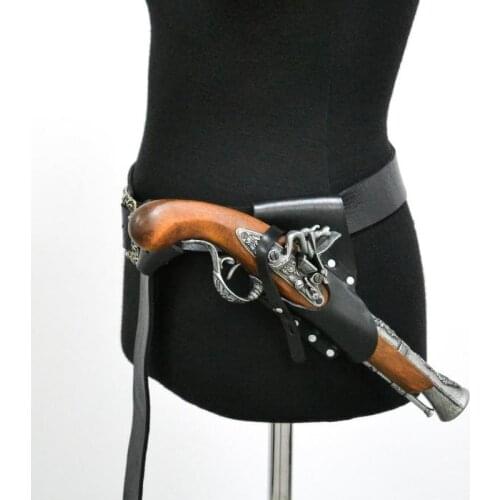 Pirate Leather Belt Holster Kit For Flintlock Pistol Renaissance Buccaneer Cosplay Costume Accessory Men LARP Firearm Gun Holder