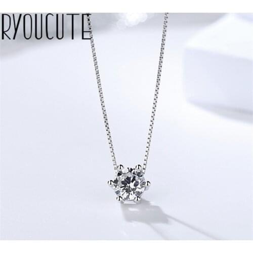 Simple Silver Color Necklace Six Claw AAA CZ Mosaic Zircon Choker Necklace For Women collier Valentines Day Gift