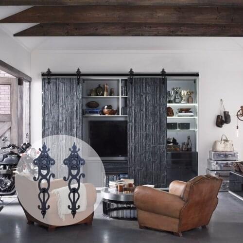 LWZH Antique Style 14FT/15FT Black Steel Sliding Doors Barns Sliding Interior Door Hardware Rail Track Kits for Double Door