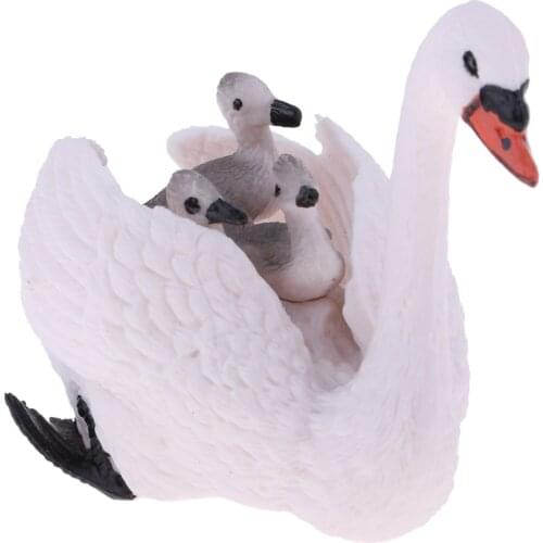 Realistic White Swan with Babies Figurines Model Animal Action Figures, Easter Eggs Cake Toppers Christmas Birthday Gift