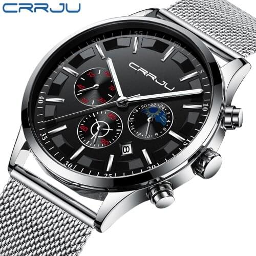 Relogio Masculino CRRJU 2019 New Fashion Top Luxury Brand Mens Business Casual Date Quartz Wristwatch Relojes Hombre Best Gifts