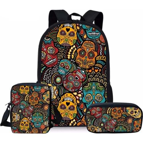 Sugar Skull Printing School Bags for Kids 3pcs School Bag Set Children Shoulder Bookbag Back To School Backpack 2019