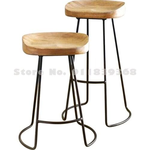 Modern Simple Bar Chair Solid Wood European Family Bar Creative Coffee Leisure Dining Stool Retro Iron Art High Chair