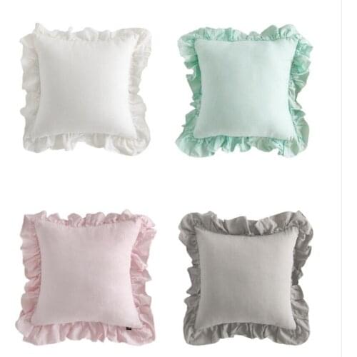 Vintage outer Ruffle Euro Sham Cover 100% Pure Linen Cushion Cover Linen Pillowcase Free Shipping 1 piece