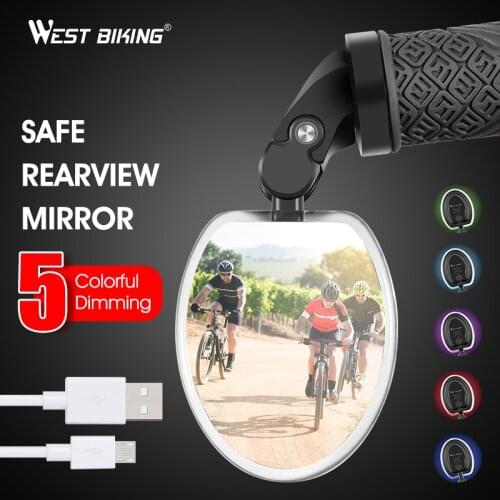 Innovative Design Bike Rearview Mirror With LED Light USB Rechargeable Handlebar Mirror 360 Rotation Adjustable Rear View Mirror