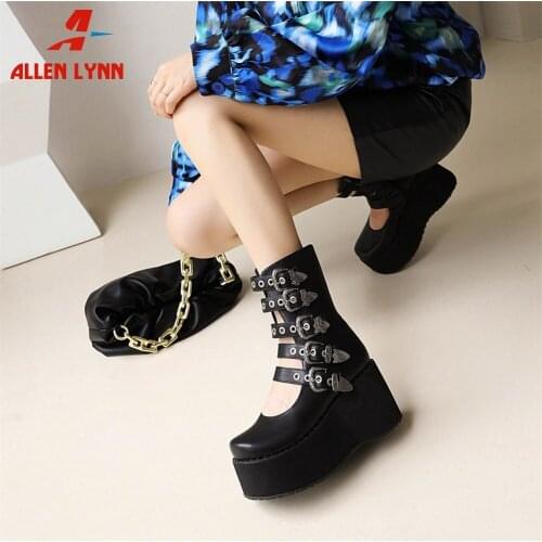 Brand New Fashion Novelty Gothic Punk Ankle Boots Women Platform Wedges Motorcycle Boots Trendy Cosplay Street Female Shoes