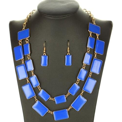 Colorful Square Shape Jewelry Sets For Women Decoration Enamel Necklace Earrings Costume Wedding Bridal Jewelry Sets