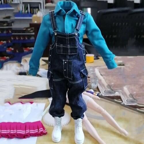 1/6 Costume Blue Shirt Overalls Clothes Shoes Fit 12" Male PH HT Action Figure Body Toys