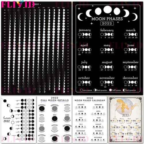 2022 Moon Wall Calendar Poster And Print Wicca Witch Moon Phase Diagram Wall Art Canvas Painting for Living Room Decoration